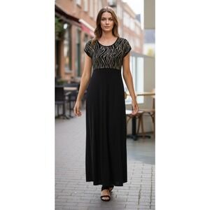 Vintage Byer Studio California Maxi Dress Womens Sz 8 Black Animal Print Stretch